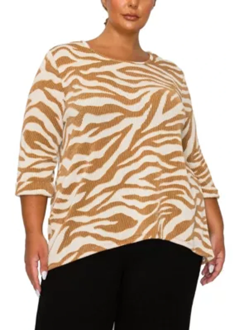 Zebra Textured Button Back 3Q Rolled Sleeve