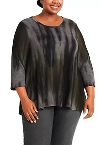 Tie Dye Cozy Button Back 3Q Rolled Sleeve