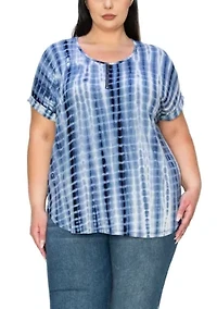 Hand Tie Dye Zipper Front Rolled Short Sleeve