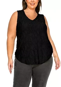 Spiral Wave Textured DBL V Neck Curved Hem Tank