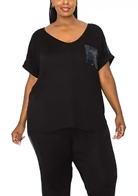 Sequin Pocket & Shoulder Rolled Sleeve