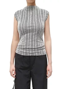 Variegated Textured Stripe Sleeveless Mock Neck