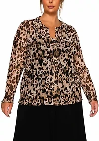 Leopard Mesh Button Front Long Sleeve Shirt