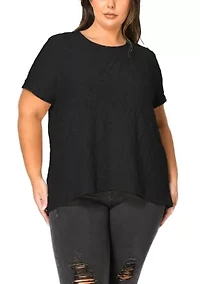 Spiral Wave Texture Short Sleeve Button Back