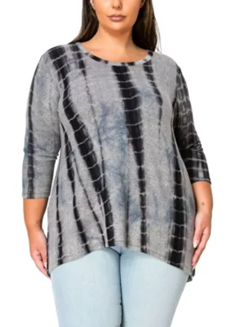 Hand Tie Dye Cozy 3Q Sleeve Button Back
