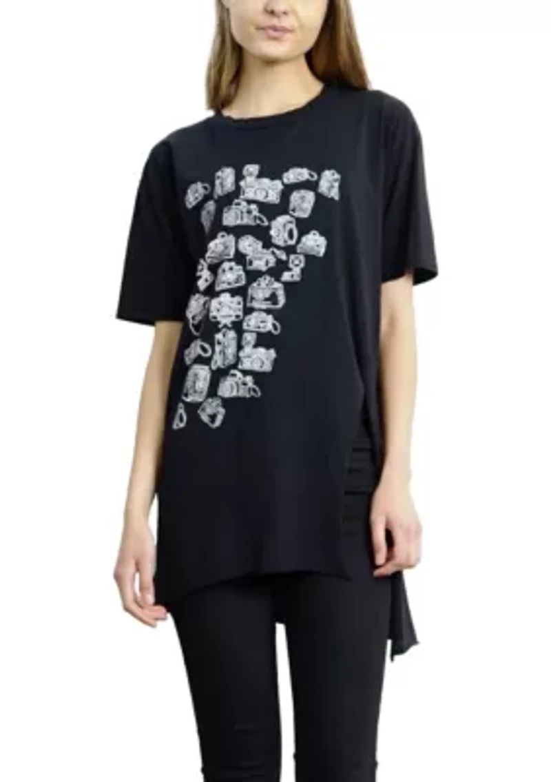 Cotton Jersey Asymmetric Slit Tunic Print