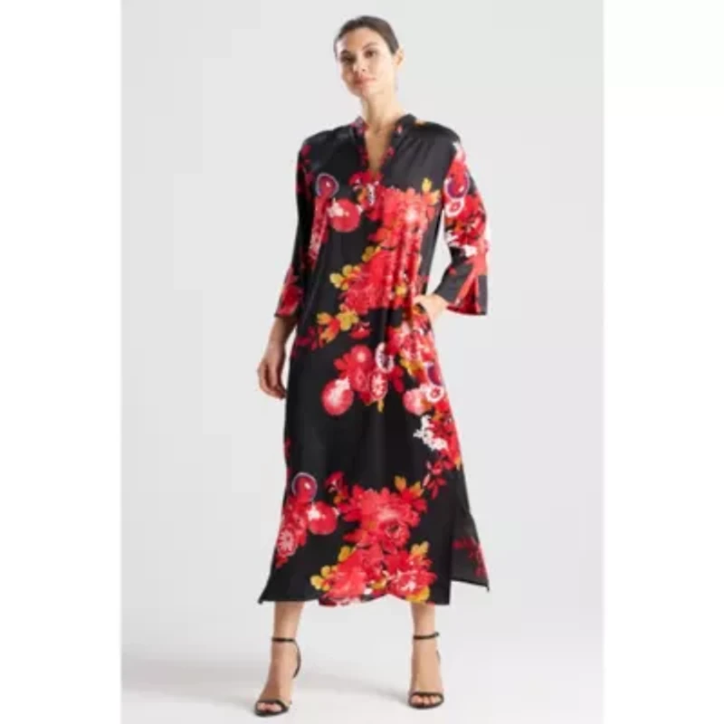 Empress - Printed Satin Mandarin Collar Caftan