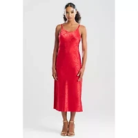 Scroll Satin Jacquard Scoop Neck Gown
