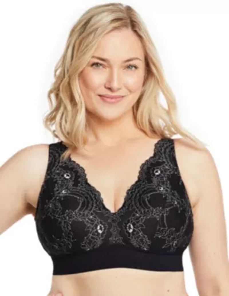 Full Figure Plus Bramour Lexington Lace Plunge Bralette Wirefree #7013