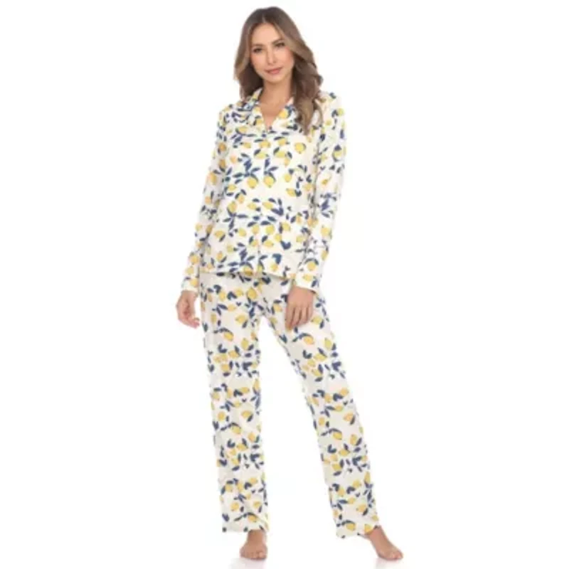 Women's Lemon Print Button Front Pajama Set