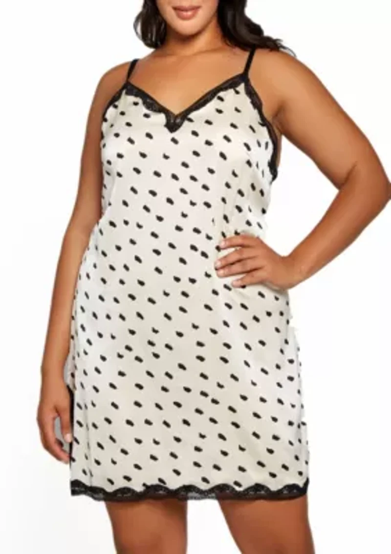 Ameil Plus Dotted Soft Satin Chemise Trimmed Lace and Laced Side Slit for Extra Room. Straps can be Adjusted to your Comfort Level