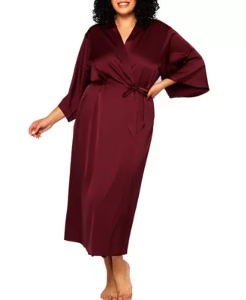 Gwendolyn Plus Stretch Satin Midi Robe W/ 3/4'' Sleeves, looped Self Tie Sash and Inner Ties. Pairs with Matching Gown.