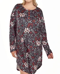 iCollection Plus Womans L/S Ultra Soft Floral Print Sleepshirt Nightgown