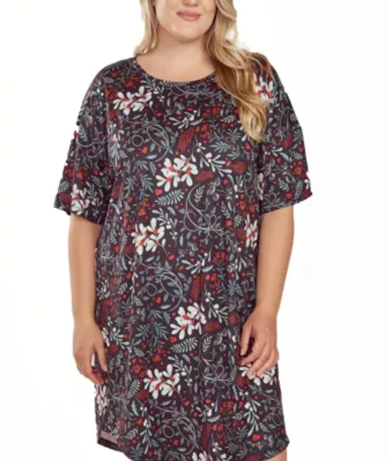 iCollection Plus Womans S/S Ultra Soft Floral Print Sleepshirt Nightgown
