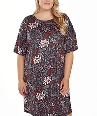 iCollection Plus Womans S/S Ultra Soft Floral Print Sleepshirt Nightgown
