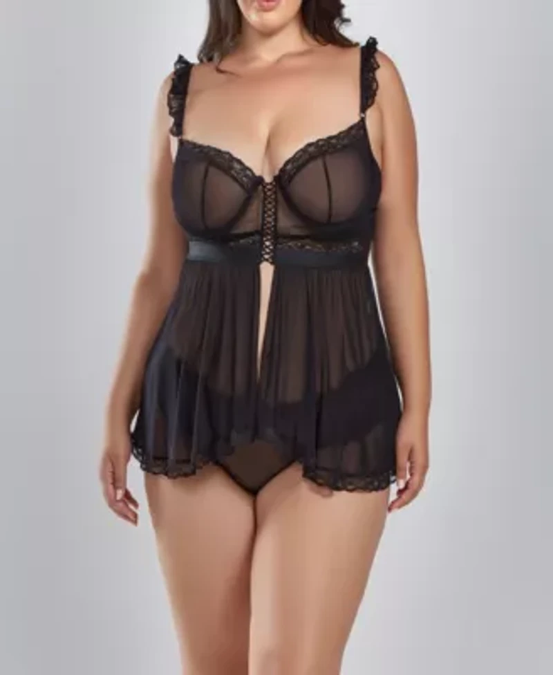 Jasmine Plus Szie Soft Cup Mesh Bdoll W/ Lace Trim