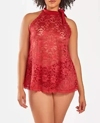 Women's Plus 2 PC Lace Halter Babydoll and Ruffel Panty Set