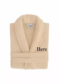Terry Bathrobe Embroidered with Hers Design Bookman Font