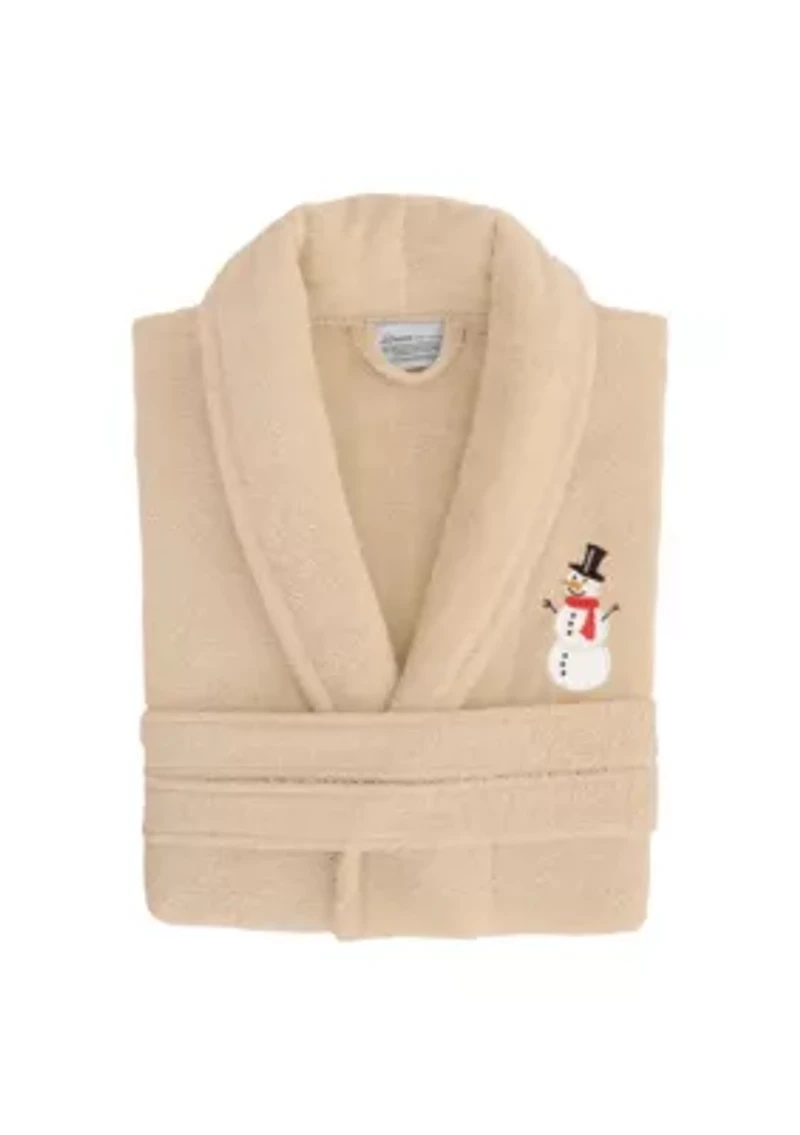 Unisex Terry Bathrobe Embroidered with Snowman Design
