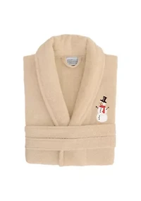 Unisex Terry Bathrobe Embroidered with Snowman Design