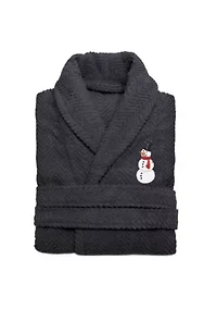 Unisex Herringbone Bathrobe Embroidered with Snowman Design
