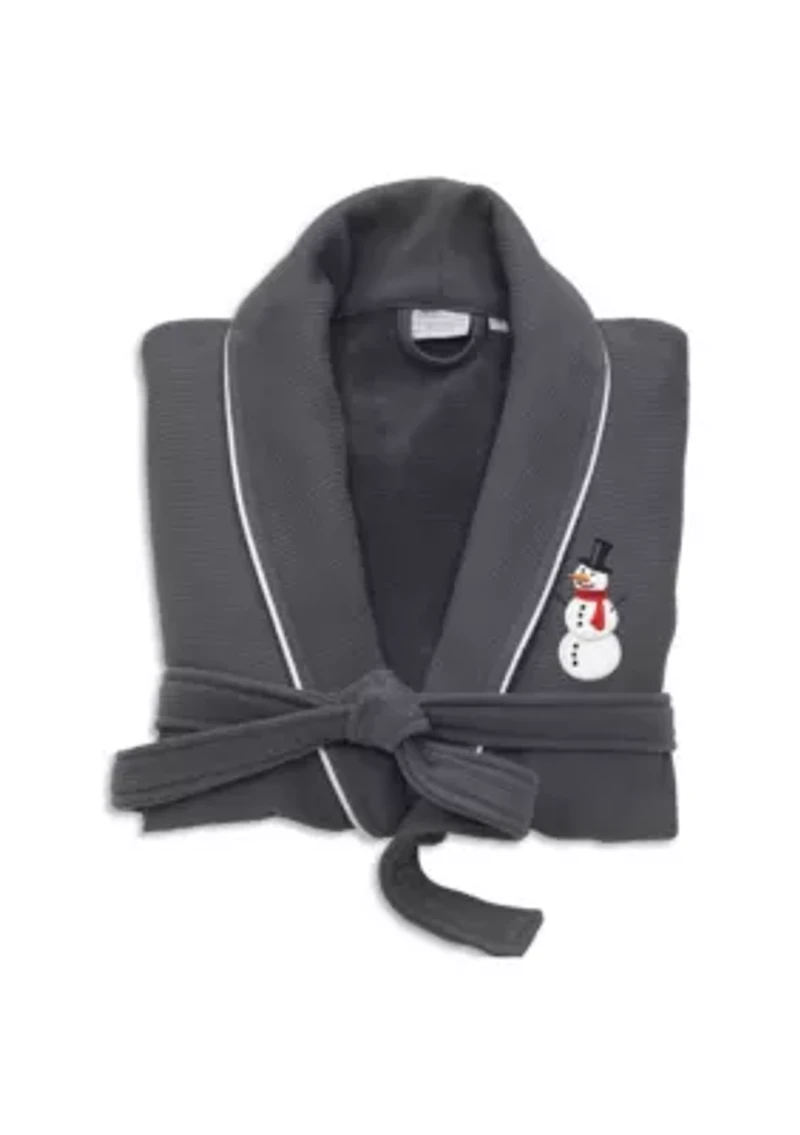 Unisex Waffle Terry Bathrobe Embroidered with Snowman Design
