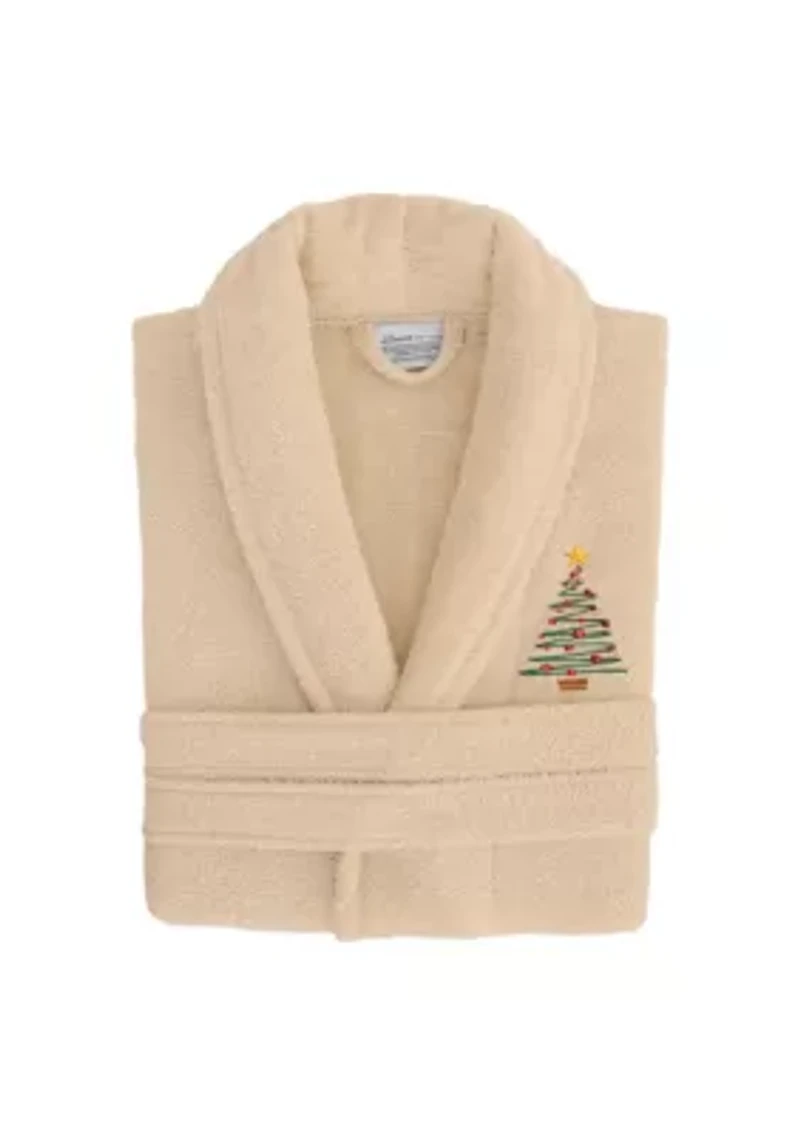 Unisex Terry Bathrobe Embroidered with Christmas Tree Design