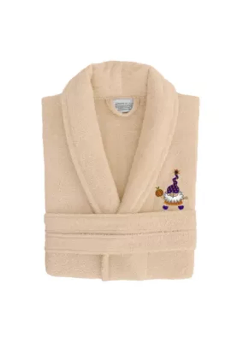 Unisex Terry Bathrobe Embroidered with Halloween Gnomes Design