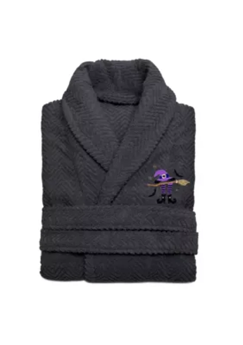 Unisex Herringbone Bathrobe Embroidered with Hat-Broom-Legs Design