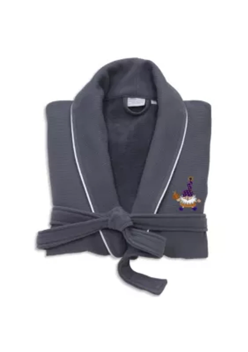 Unisex Waffle Terry Bathrobe Embroidered with Halloween Gnomes Design