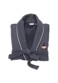 Unisex Waffle Terry Bathrobe Embroidered with Halloween Gnomes Design