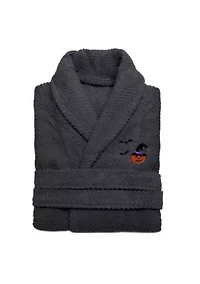 Unisex Herringbone Bathrobe Embroidered with Pumpkin Head Design