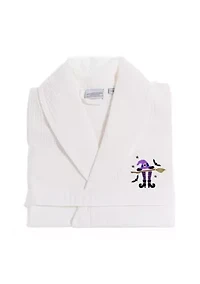 Unisex Waffle Weave Bathrobe Embroidered with Hat-Broom-Legs Design
