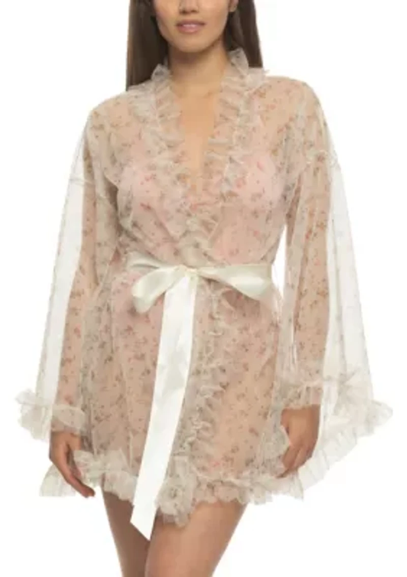 Veil Luxe Printed Tulle Ruffle Short Robe