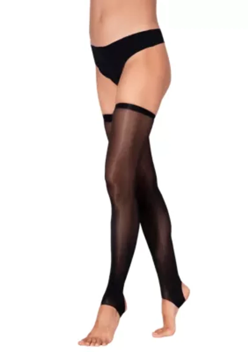 Lustrous Silky Shiny Stirrup Stockings Thigh Highs