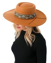 Wool Blend Felt Hat with Paisley Print Band