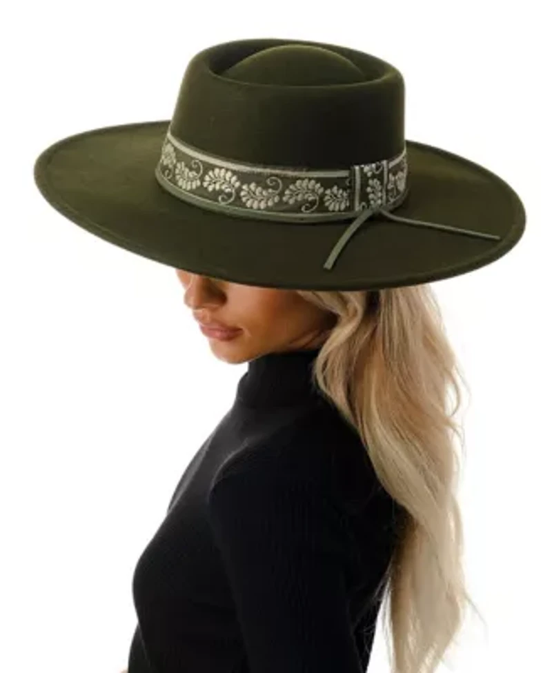 Wool Blend Felt Hat with Paisley Print Band