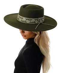Wool Blend Felt Hat with Paisley Print Band