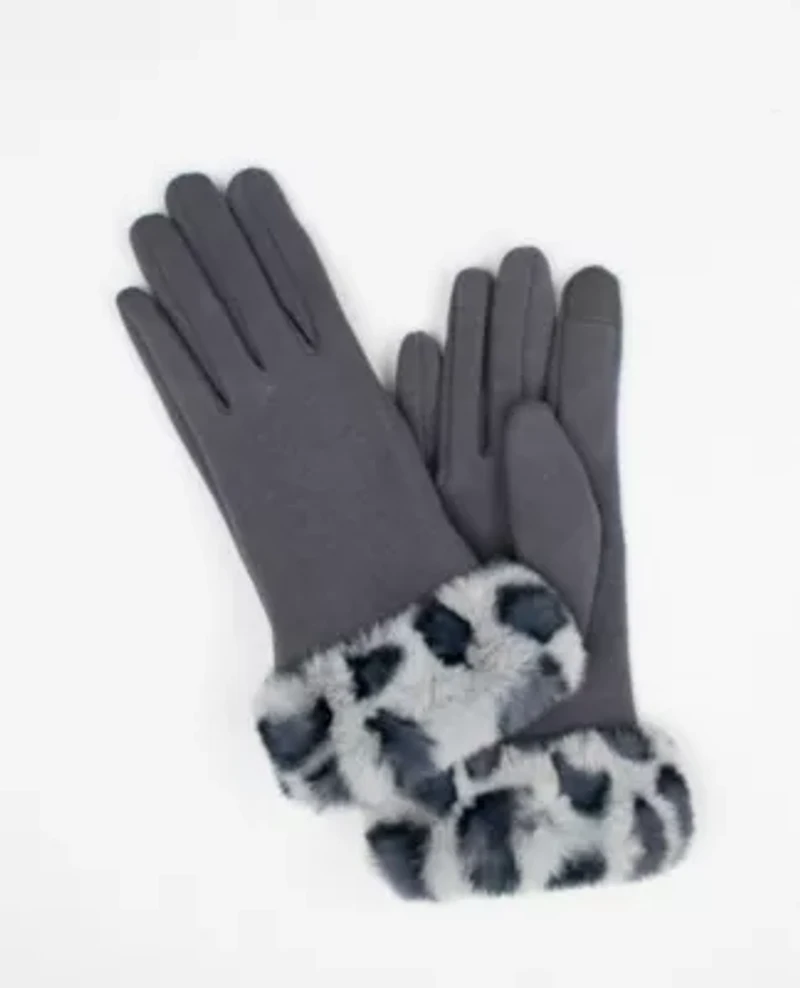 Leopard Faux Fur Cuff Jersey Glove