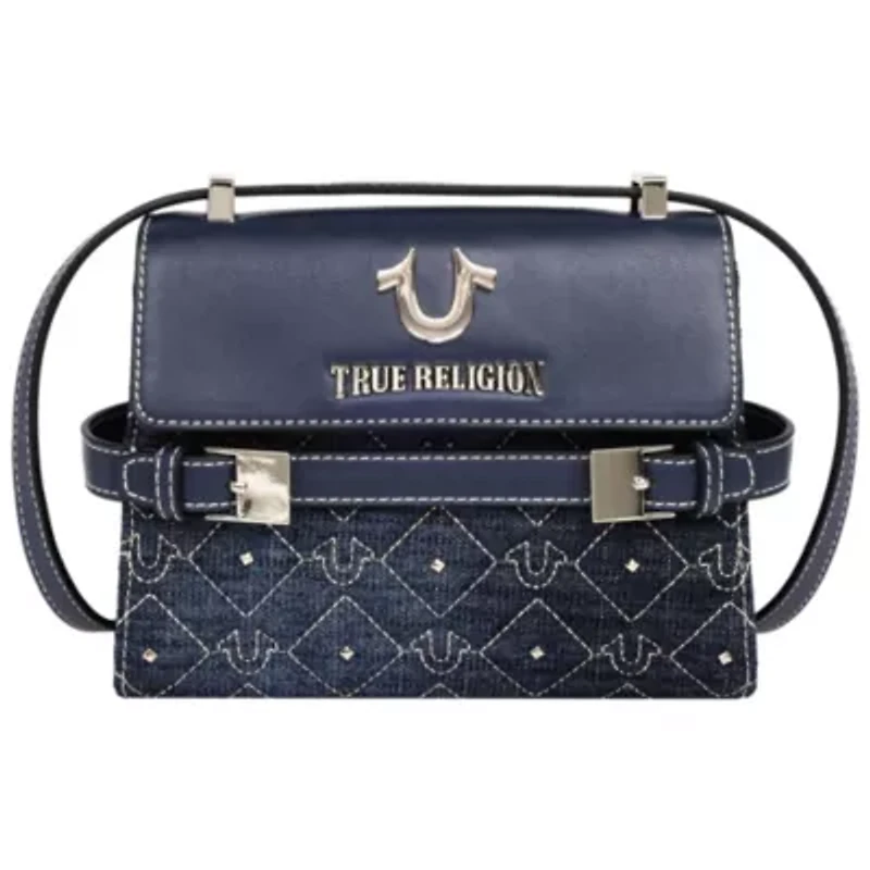 True Religion Studded Denim Flap Crossbody Bag