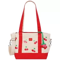 C & C California Cherry Print Cotton Canvas Tote with Contrast Trim & PU Charm