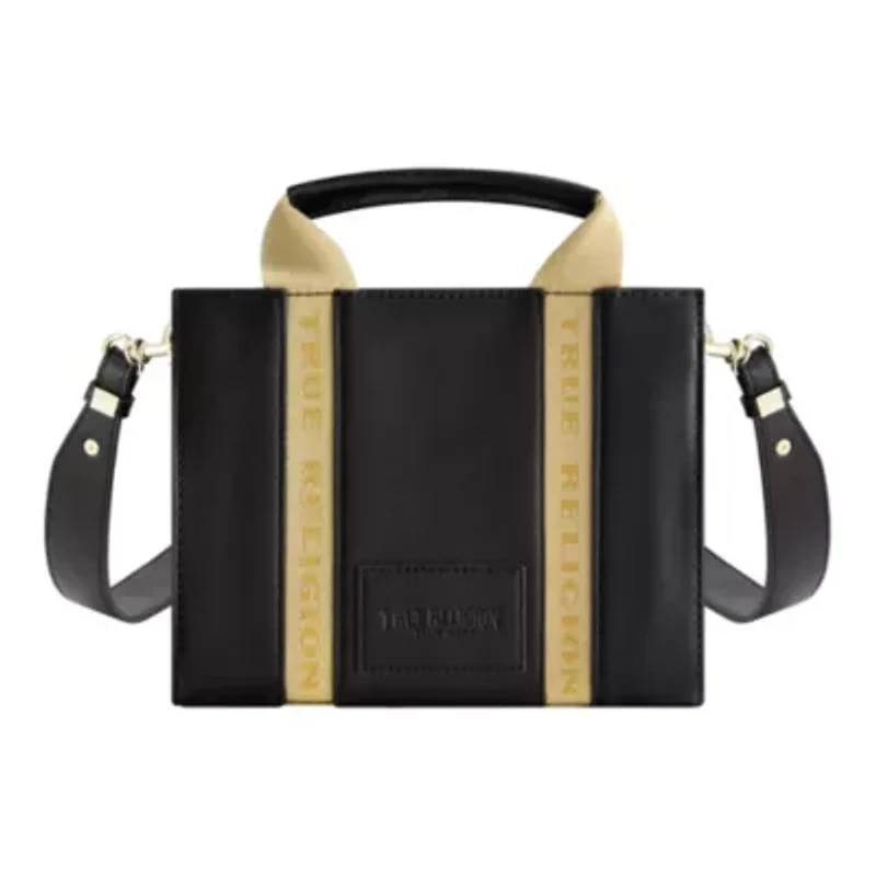 True Religion Licensed Faux Leather Mini Tote Bag with Branded Straps