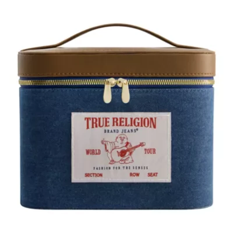 True Religion large Denim Cosmetic case with mirror
