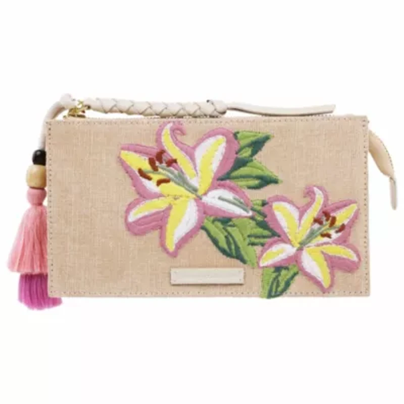 Tommy Bahama Zip Top Embroidered Floral Clutch
