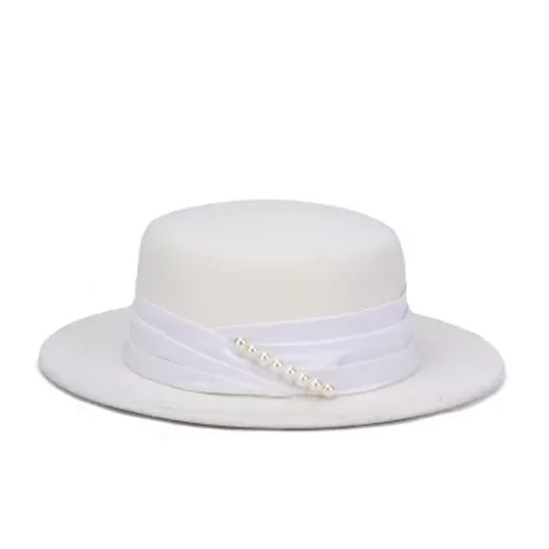 Women's Flat Top Hat With Pearl Accent