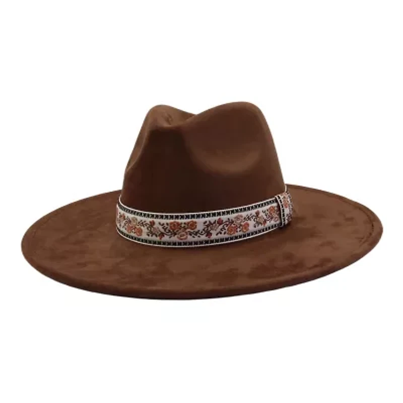 Felt hat with floral embroidery band