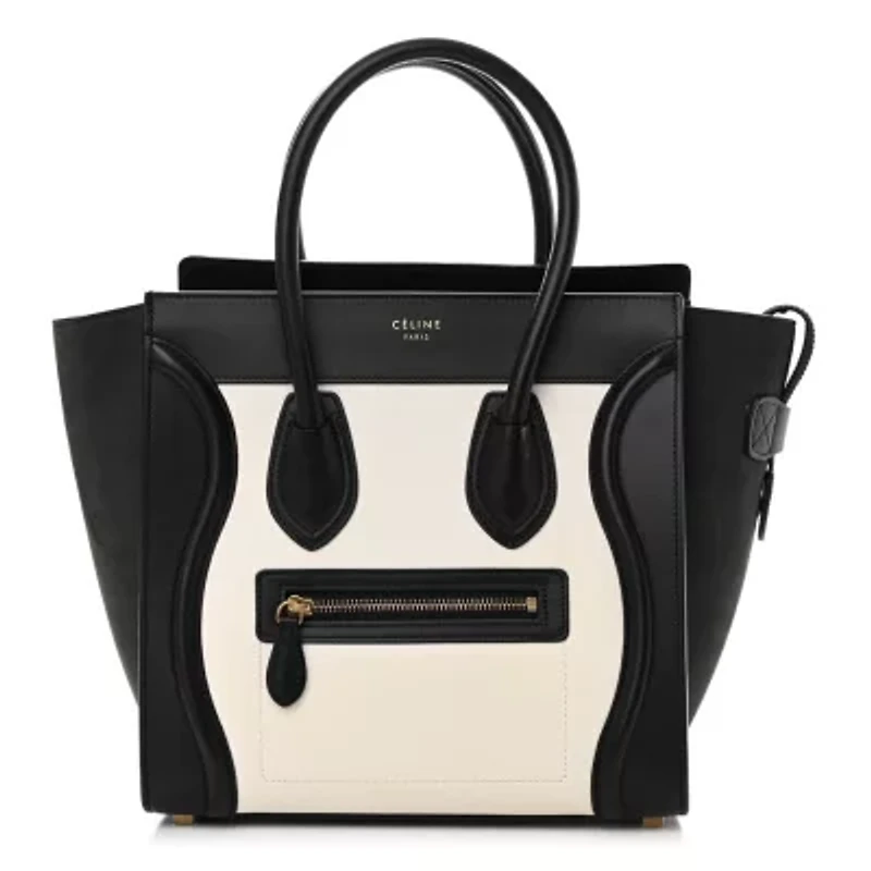 Celine Baby Grained Calfskin Tri-Color Micro Luggage White Liquorice -FINAL SALE NO RETURNS