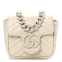 Gucci Calfskin Matelasse Monochrome GG Marmont Chain Mini Belt Bag Black -FINAL SALE NO RETURNS