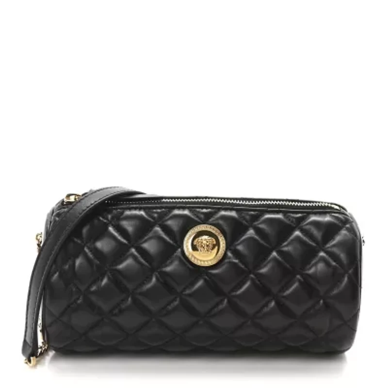 Versace Nappa Quilted Medusa Shoulder Bag Black -FINAL SALE NO RETURNS