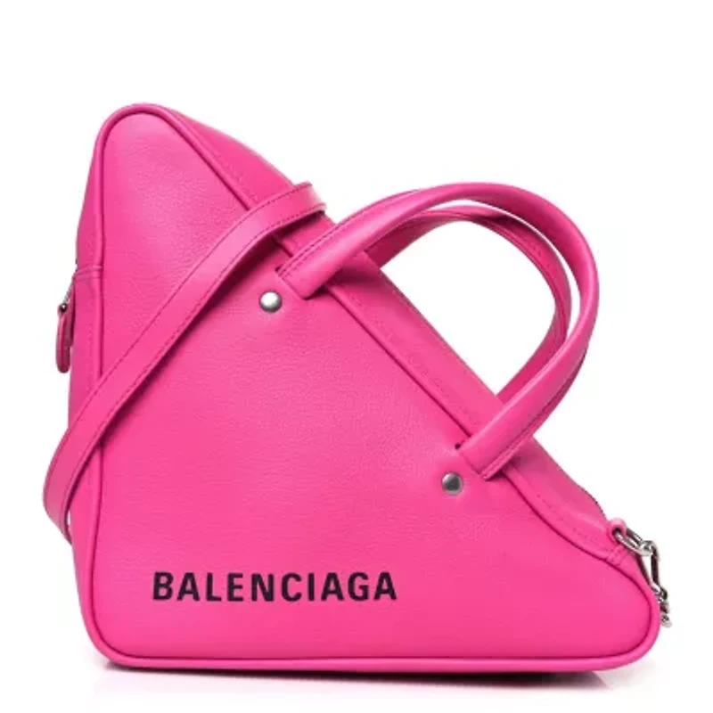 Balenciaga Shiny Day Calfskin S Triangle Duffle Pink -FINAL SALE NO RETURNS